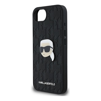 iPhone 16e KARL LAGERFELD MONOGRAM KARL HEAD PIN szilikon telefonvédő ütésállóság, MagSafe, FEKETE