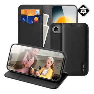 iPhone 17 Air DUX DUCIS HIVO tok álló, valódi bőr FLIP, RFID, FEKETE