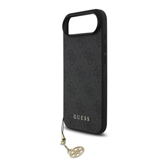 iPhone 17 Air GUESS 4G CHARMS műanyag telefonvédő textil hátlap, telefondísz, SÖTÉTSZÜRKE