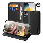 iPhone 17 DUX DUCIS HIVO tok álló, valódi bőr FLIP, RFID, FEKETE