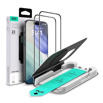 iPhone 17 ESR ULTRAFIT képernyővédő üveg 2db 2.5D, 9H + segédkeret, ÁTLÁTSZÓ