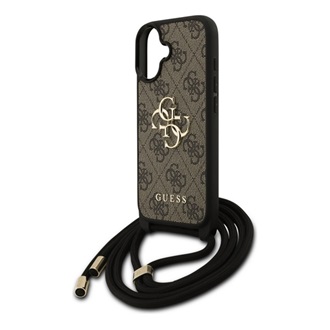 iPhone 17 GUESS 4G BIG LOGO CORD STAP CROSSBODY műanyag telefonvédő ütésállóság, bőr hatású hátlap + vállpánt, BARNA