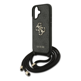iPhone 17 GUESS 4G BIG LOGO CORD STAP CROSSBODY műanyag telefonvédő ütésállóság, bőr hatású hátlap + vállpánt, FEKETE