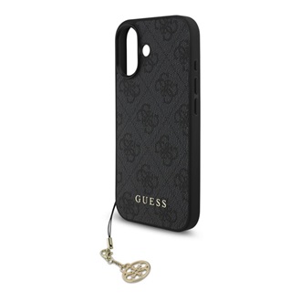 iPhone 17 GUESS 4G CHARMS műanyag telefonvédő textil hátlap, telefondísz, SÖTÉTSZÜRKE