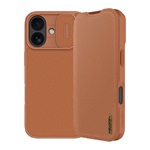 iPhone 17 NILLKIN QIN PRO tok álló, bőr hatású FLIP, kameravédő, VILÁGOSBARNA