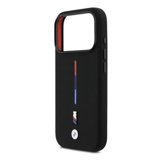 iPhone 17 Pro BMW M SILICON TRICOLOR LINE MAGSAFE szilikon telefonvédő ütésállóság, MagSafe, FEKETE