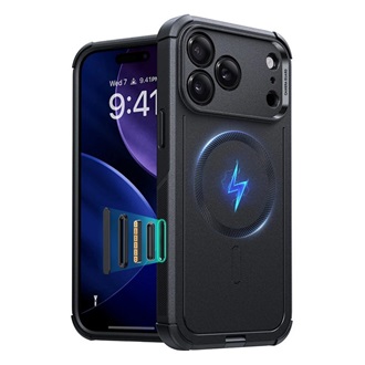 iPhone 17 Pro ESR CYBER HALOLOCK defender műanyag telefonvédő erős ütésállóság, MagSafe, FEKETE