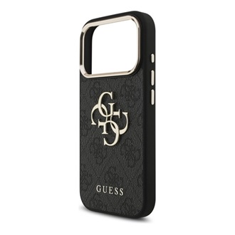 iPhone 17 Pro GUESS 4G BIG CLASSIC LOGO szilikon telefonvédő ütésállóság, bőr hatású hátlap, FEKETE/ARANY