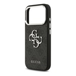 iPhone 17 Pro GUESS 4G BIG CLASSIC LOGO szilikon telefonvédő ütésállóság, bőr hatású hátlap, FEKETE/EZÜST