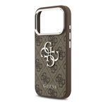 iPhone 17 Pro GUESS 4G BIG CLASSIC LOGO szilikon telefonvédő ütésállóság, bőr hatású hátlap, SÖTÉTBARNA/EZÜST