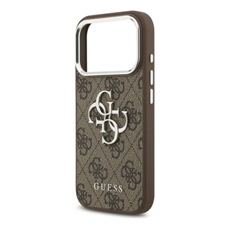iPhone 17 Pro GUESS 4G BIG CLASSIC LOGO szilikon telefonvédő ütésállóság, bőr hatású hátlap, SÖTÉTBARNA/EZÜST