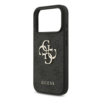 iPhone 17 Pro GUESS 4G BIG LOGO szilikon telefonvédő ütésállóság, bőr hatású hátlap, FEKETE