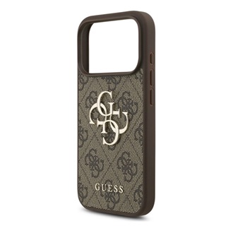 iPhone 17 Pro GUESS 4G BIG LOGO szilikon telefonvédő ütésállóság, bőr hatású hátlap, SÖTÉTBARNA