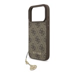 iPhone 17 Pro GUESS 4G CHARMS műanyag telefonvédő textil hátlap, telefondísz, BARNA