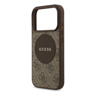 iPhone 17 Pro GUESS 4G CIRCLE CLASSIC LOGO szilikon telefonvédő ütésállóság, MagSafe, SÖTÉTBARNA