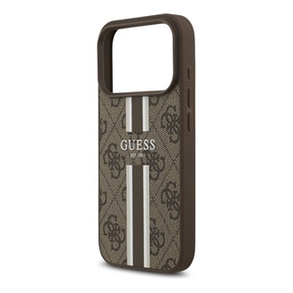 iPhone 17 Pro GUESS 4G PRINTED STRIPES szilikon telefonvédő ütésállóság, MagSafe, SÖTÉTBARNA