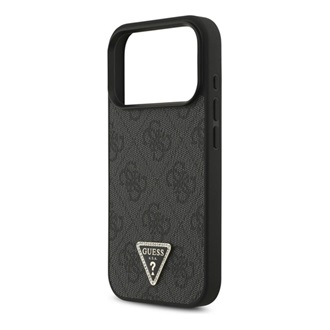 iPhone 17 Pro GUESS LEATHER 4G TRIANGLE STRASS MAGSAFE szilikon telefonvédő bőr hatású hátlap, MagSafe, FEKETE
