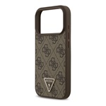 iPhone 17 Pro GUESS LEATHER 4G TRIANGLE STRASS MAGSAFE szilikon telefonvédő bőr hatású hátlap, MagSafe, SÖTÉTBARNA