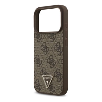 iPhone 17 Pro GUESS LEATHER 4G TRIANGLE STRASS MAGSAFE szilikon telefonvédő bőr hatású hátlap, MagSafe, SÖTÉTBARNA