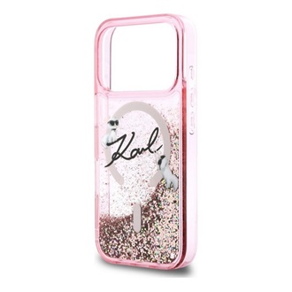 iPhone 17 Pro KARL LAGERFELD LIQUID GLITTER KARL SCRIPT LOGO szilikon telefonvédő csillogó, MagSafe, RÓZSASZÍN