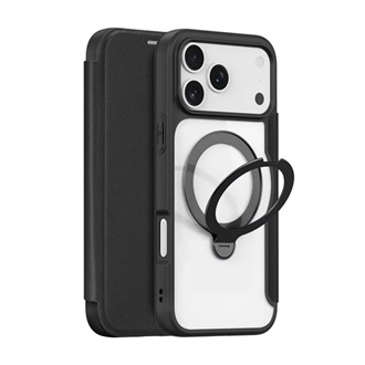 iPhone 17 Pro Max DUX DUCIS SKIN X PRO tok álló, bőr hatású FLIP, MagSafe, FEKETE