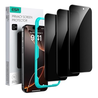 iPhone 17 Pro Max ESR PRIVACY képernyővédő üveg 3db 2.5D, betekintés ellen + segédkeret, FEKETE