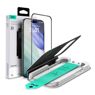 iPhone 17 Pro Max ESR ULTRAFIT képernyővédő üveg 2.5D, 9H + segédkeret, FEKETE