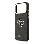 iPhone 17 Pro Max GUESS 4G BIG CLASSIC LOGO szilikon telefonvédő ütésállóság, bőr hatású hátlap, FEKETE/ARANY