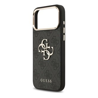 iPhone 17 Pro Max GUESS 4G BIG CLASSIC LOGO szilikon telefonvédő ütésállóság, bőr hatású hátlap, FEKETE/ARANY