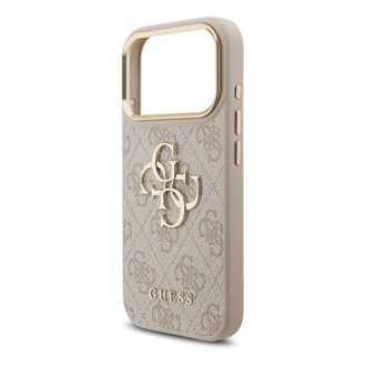 iPhone 17 Pro Max GUESS 4G BIG CLASSIC LOGO szilikon telefonvédő ütésállóság, bőr hatású hátlap, RÓZSASZÍN/ARANY