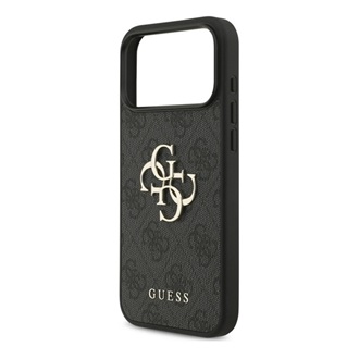 iPhone 17 Pro Max GUESS 4G BIG LOGO szilikon telefonvédő ütésállóság, bőr hatású hátlap, FEKETE