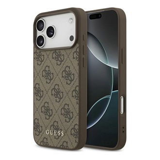 iPhone 17 Pro Max GUESS 4G CLASSIC szilikon telefonvédő ütésállóság, ECO bőr hatású hátlap, SÖTÉTBARNA