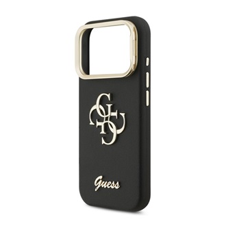 iPhone 17 Pro Max GUESS GRAINED BIG 4G & STAND CAMERA szilikon telefonvédő műanyag hátlap, kitámasztó, FEKETE