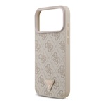 iPhone 17 Pro Max GUESS LEATHER 4G TRIANGLE STRASS MAGSAFE szilikon telefonvédő bőr hatású hátlap, MagSafe, RÓZSASZÍN