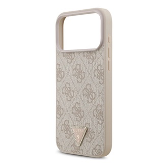 iPhone 17 Pro Max GUESS LEATHER 4G TRIANGLE STRASS MAGSAFE szilikon telefonvédő bőr hatású hátlap, MagSafe, RÓZSASZÍN