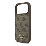 iPhone 17 Pro Max GUESS LEATHER 4G TRIANGLE STRASS MAGSAFE szilikon telefonvédő bőr hatású hátlap, MagSafe, SÖTÉTBARNA