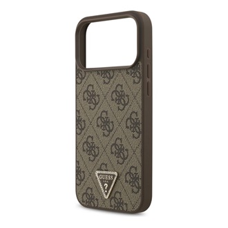 iPhone 17 Pro Max GUESS LEATHER 4G TRIANGLE STRASS MAGSAFE szilikon telefonvédő bőr hatású hátlap, MagSafe, SÖTÉTBARNA