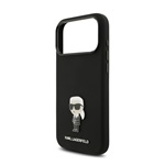 iPhone 17 Pro Max KARL LAGERFELD LIQUID SILICONE METAL IKONIK CASE szilikon telefonvédő ütésállóság, kameravédő, FEKETE