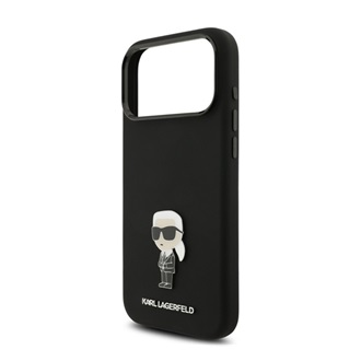 iPhone 17 Pro Max KARL LAGERFELD LIQUID SILICONE METAL IKONIK CASE szilikon telefonvédő ütésállóság, kameravédő, FEKETE