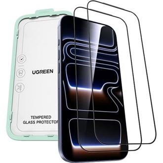 iPhone 17 Pro Max UGREEN SP1147 képernyővédő üveg 2db 2.5D, 9H + segédkeret, FEKETE