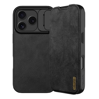 iPhone 17 Pro NILLKIN QIN PRO tok álló, bőr hatású FLIP, kameravédő, FEKETE