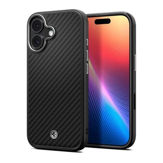 iPhone 17 SPIGEN ENZO ARAMID telefonvédő Magsafe, karbon minta, FEKETE/EZÜST