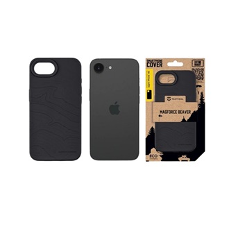 iPhone 17e / 16e TACTICAL MAGFORCE BEAVER szilikon telefonvédő mikrofiber plüss belső, topográfiai minta, FEKETE