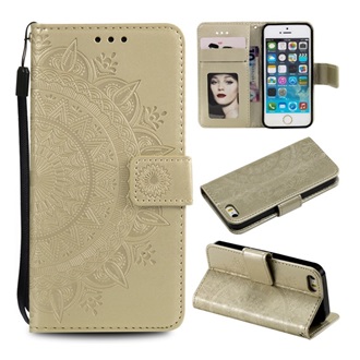 iPhone 5S GIGAPACK Tok álló, bőr hatású FLIP, mandala, ARANY