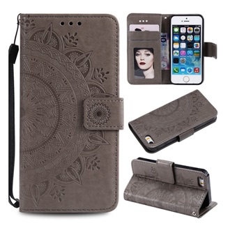 iPhone 5S GIGAPACK Tok álló, bőr hatású FLIP, mandala, SZÜRKE