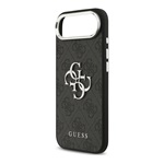 iPhone Air GUESS 4G BIG CLASSIC LOGO szilikon telefonvédő ütésállóság, bőr hatású hátlap, FEKETE/EZÜST