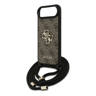 iPhone Air GUESS 4G BIG LOGO CORD STAP CROSSBODY műanyag telefonvédő ütésállóság, bőr hatású hátlap + vállpánt, BARNA