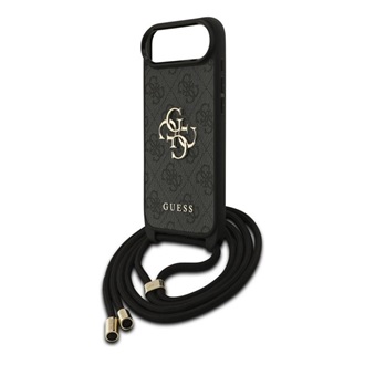 iPhone Air GUESS 4G BIG LOGO CORD STAP CROSSBODY műanyag telefonvédő ütésállóság, bőr hatású hátlap + vállpánt, FEKETE