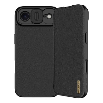 iPhone Air NILLKIN QIN PRO tok álló, bőr hatású FLIP, kameravédő, FEKETE