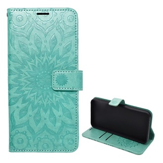 iPhone SE 3 (2022) Gigapack Tok álló, bőr hatású FLIP, mandala, CYAN